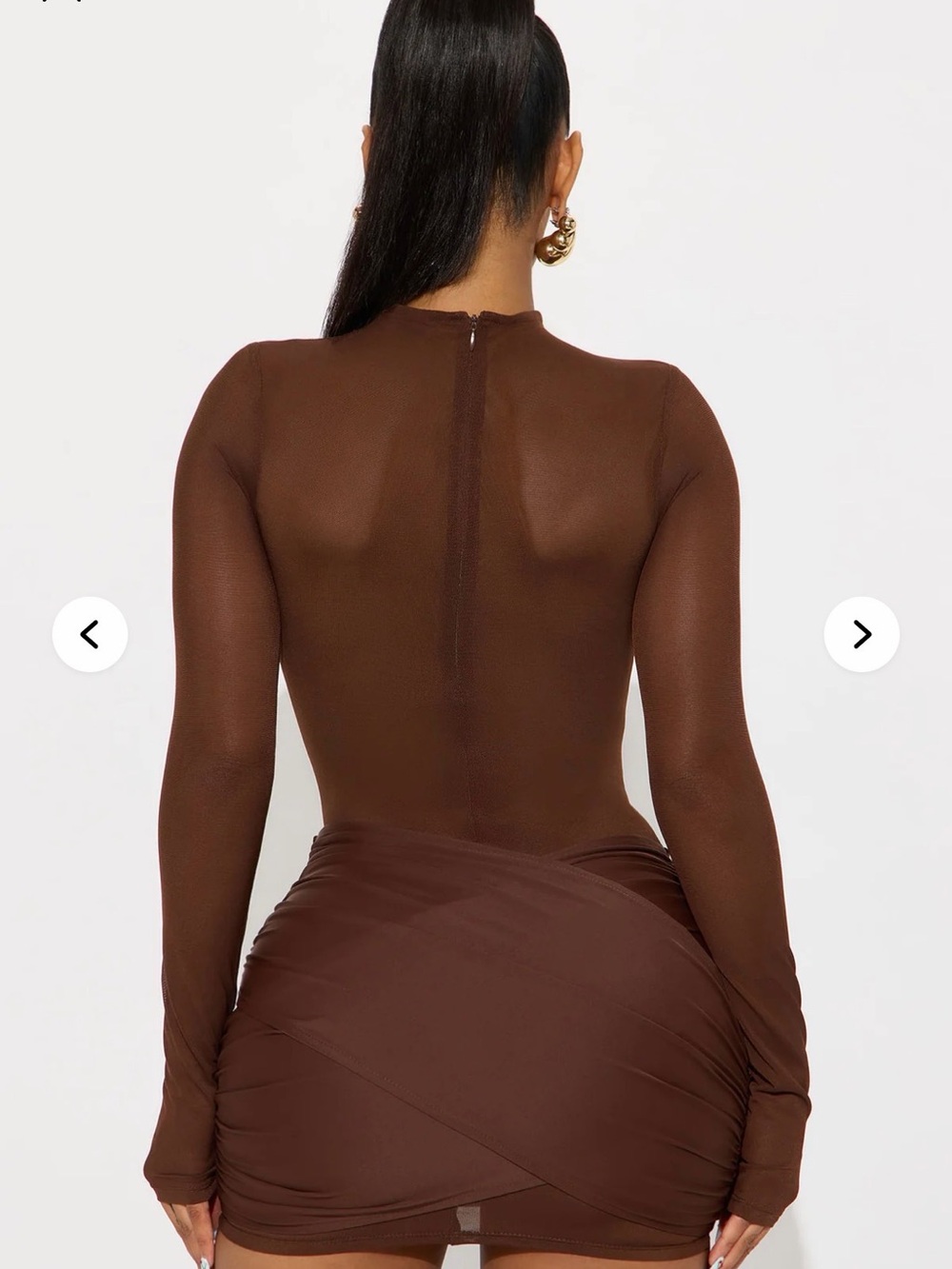 Fashion Nova Brown Sheer Cutout Long-Sleeve Mini Dress - Picture 2 of 4